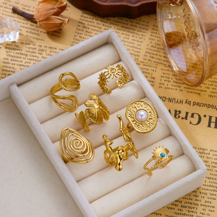 Wholesale Flower Sun Spiral Stainless Steel Open Ring Chic Fashion Jewelry Accessory