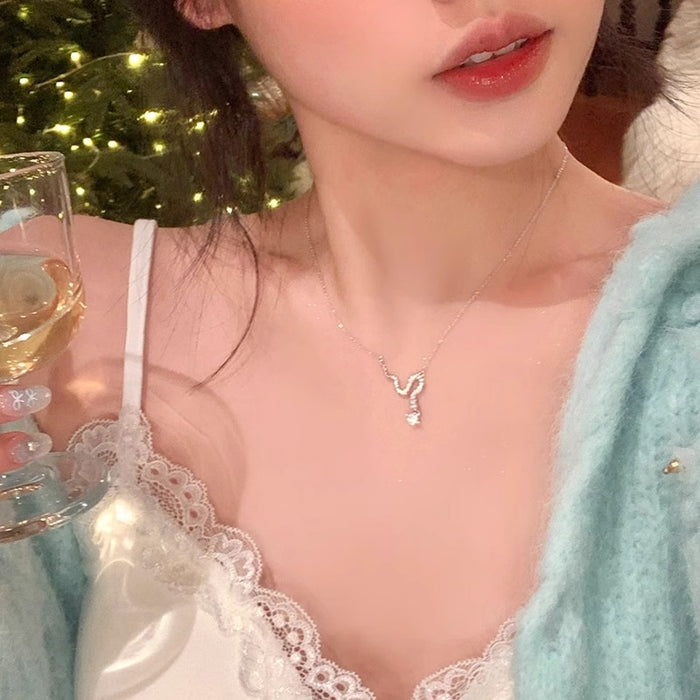 Wholesale Titanium steel non fading sparkling zirconium snake necklace, high-end, light luxury, niche collarbone chain accessories, necklaces