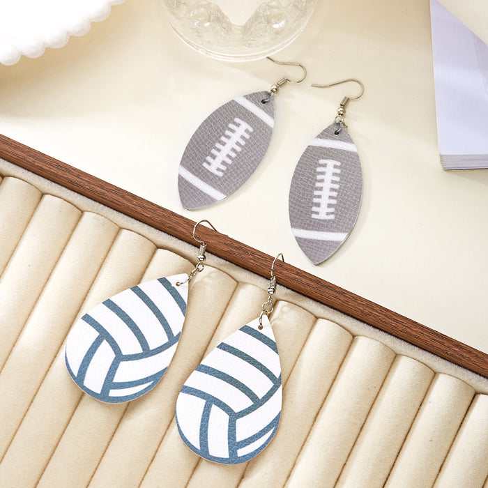 Wholesale Leather rugby print sports earrings