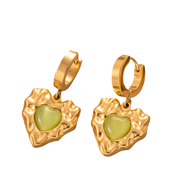 Wholesale Titanium steel pleated heart-shaped ear buckle earrings with a high-end feel, retro earrings, fashionable temperament, earrings for women