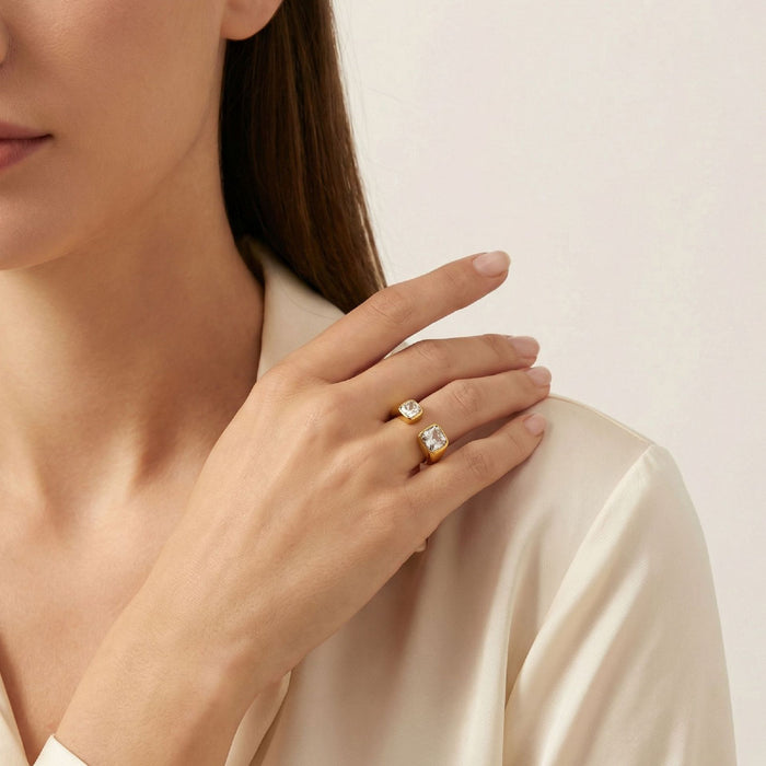 Wholesale Vintage-Style Square Zircon Open Ring for Women