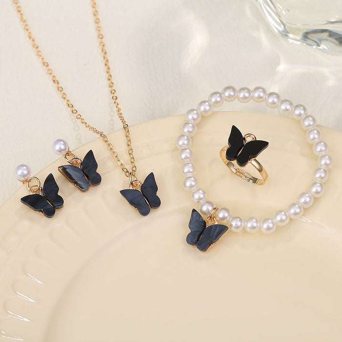 Wholesale Alloy Multi-color Butterfly Necklace Jewelry Set JDC-NE-Liyang006