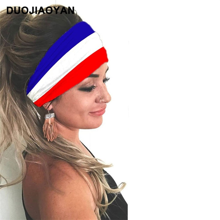 Wholesale Printed Flag Pattern Sports Headband Polyester Stretchy Wide Edge Everyday Styling