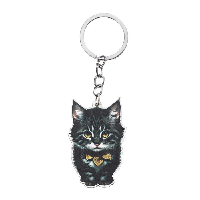 Wholesale Cute Cartoon Kitten Wooden Keychain JDC-KC-RongRui009