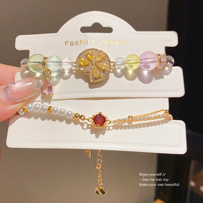 Wholesale Fashion Pearl Bracelet with Zircon Accents Adjustable Chain Stylish Jewelry Accessory