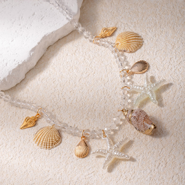 Wholesale Conch shell necklace, fashionable transparent bead beach vacation style, starfish necklace