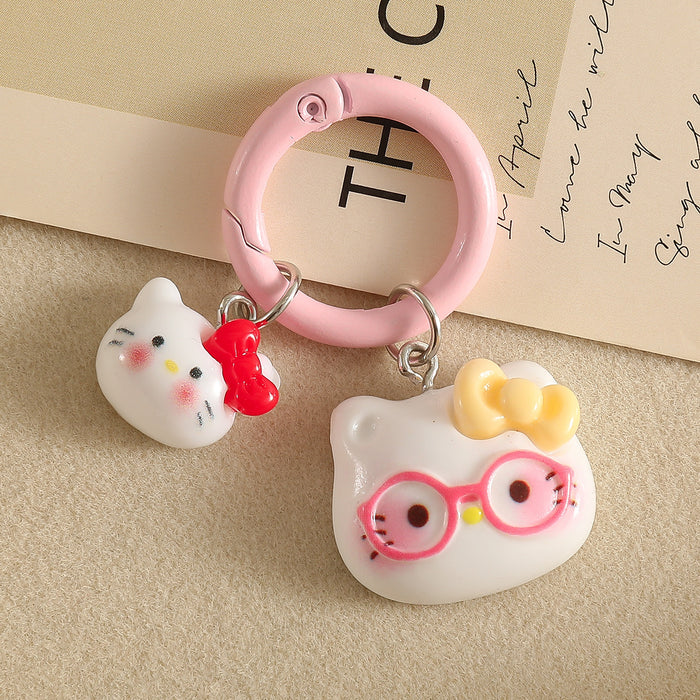 Wholesale Cartoon Cat With Bow And Glasses Resin Keychain Pendant Chic Decorative Accessory