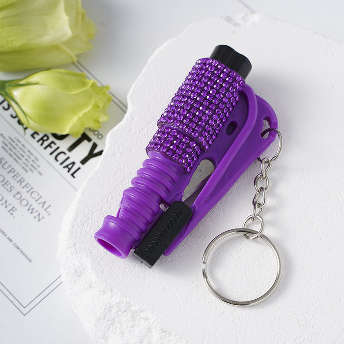 Wholesale Diamond-studded Plastic 2-in-1 Mini Window Breaker Keychain JDC-KC-ZY029