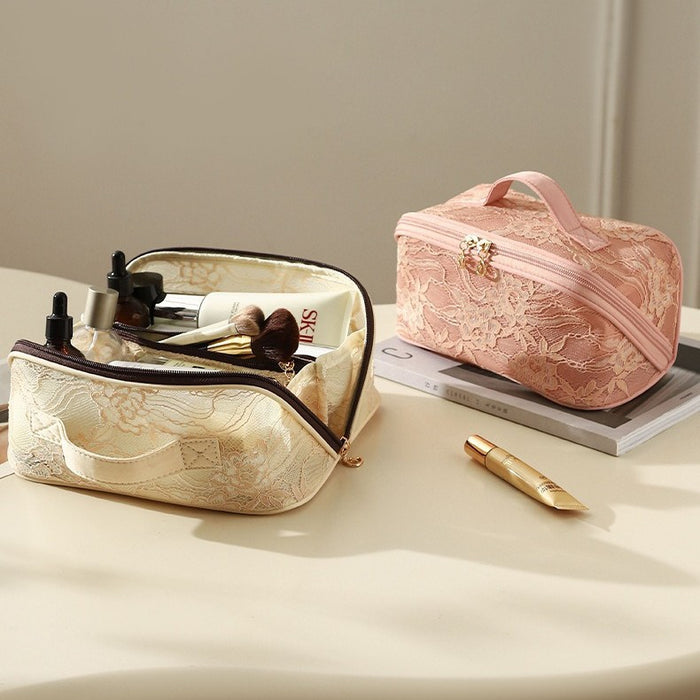 Wholesale Chinese Style Lace Mesh Makeup Bag Large Capacity Travel Toiletry Handbag