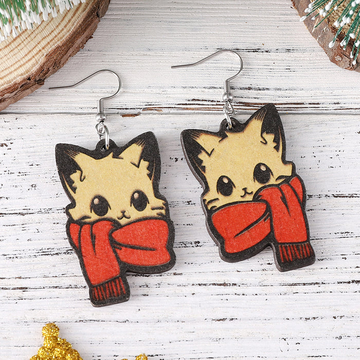 Wholesale Christmas Red f Cat Pendant Earrings