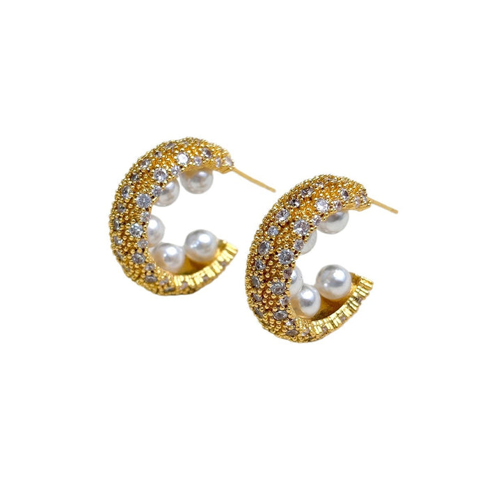 Wholesale Beaded zircon copper earrings plated with 18K gold