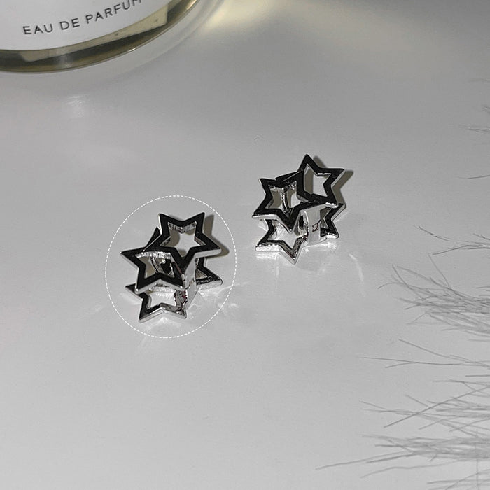 Wholesale Star Ear Buckle Earrings  Niche Design Simple Hollow Star Earrings