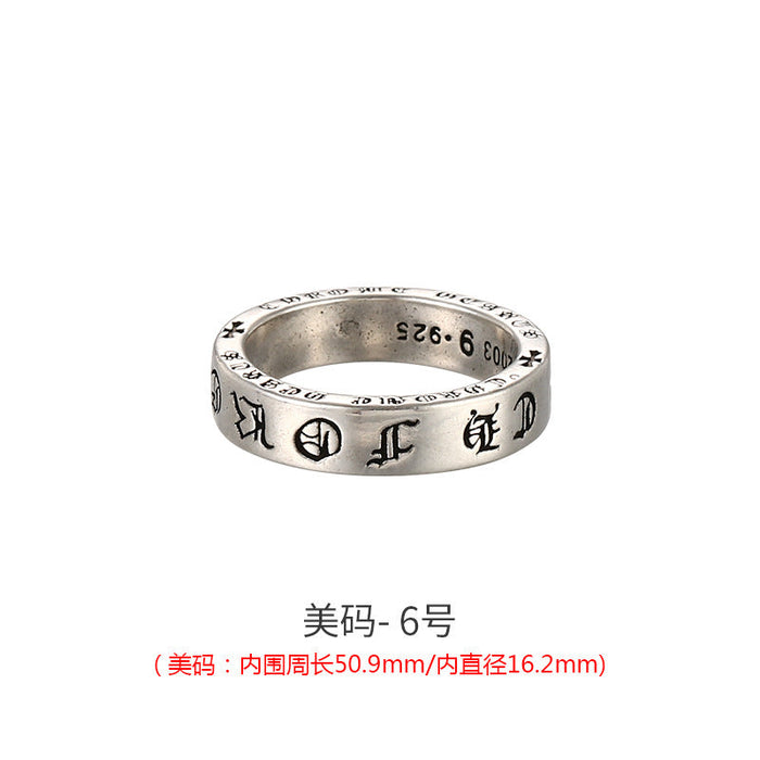 Wholesale Ring Silver Cross Lettering Retro Old Couples JDC-RS-ZiX002