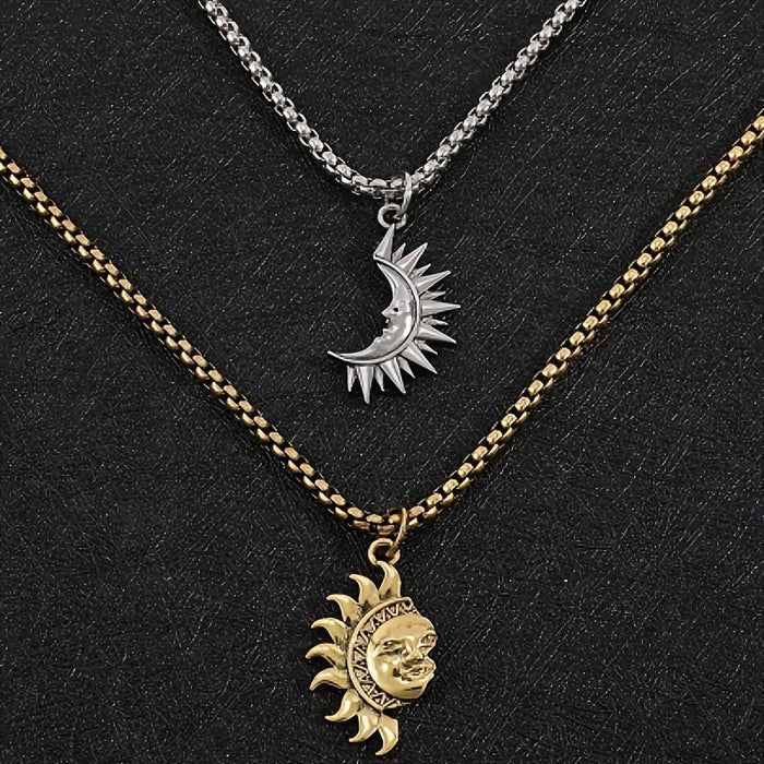 Wholesale Asymmetrical Sun and Moon Necklace Titanium Steel