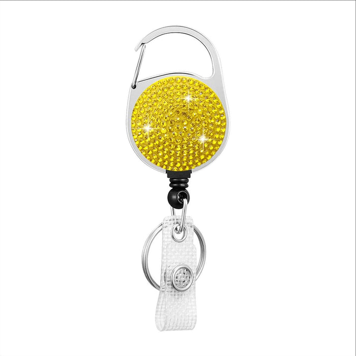 Wholesale Round Zinc Alloy AB Color Rhinestone Telescopic Clip Easy Pull Keychain JDC-KC-QiDing008