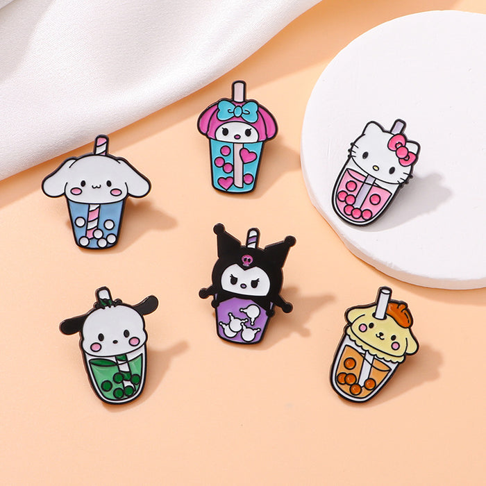 Wholesale Cartoon Milk Tea Brooch Cute Alloy Oil Drop Clothing Decoration