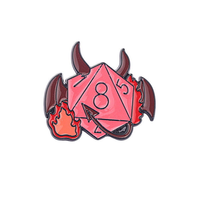 Wholesale Zinc alloy dice brooch twenty sided multi faceted metal badge with numbers