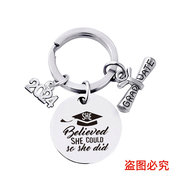 Wholesale Graduation Season Gift Round Stainless Steel Keychain JDC-KC-GangGu049