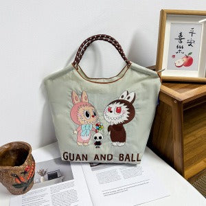 Wholesale Embroidered canvas crossbody bag zipper shoulder bag women' s fashionable handbag