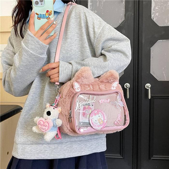 Wholesale Plush PU transparent anime-style backpack/ shoulder bag/ crossbody bag