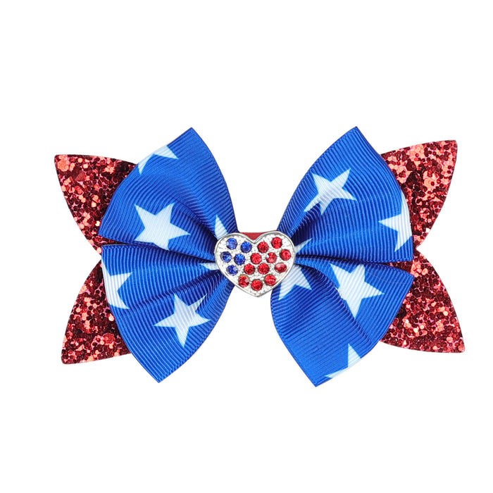 Wholesale American Independence Day Decoration Children's Sequins Glitter Double Layer Bow Fabric Hairpin JDC-HC-QiuN013