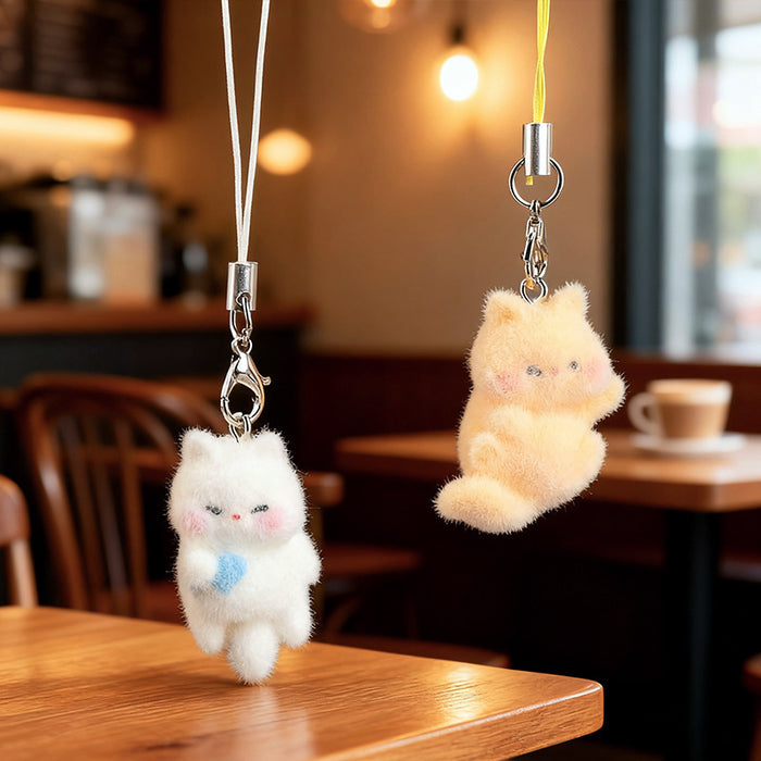 Wholesale Cute 3D Flocked Resin Cat Keychain