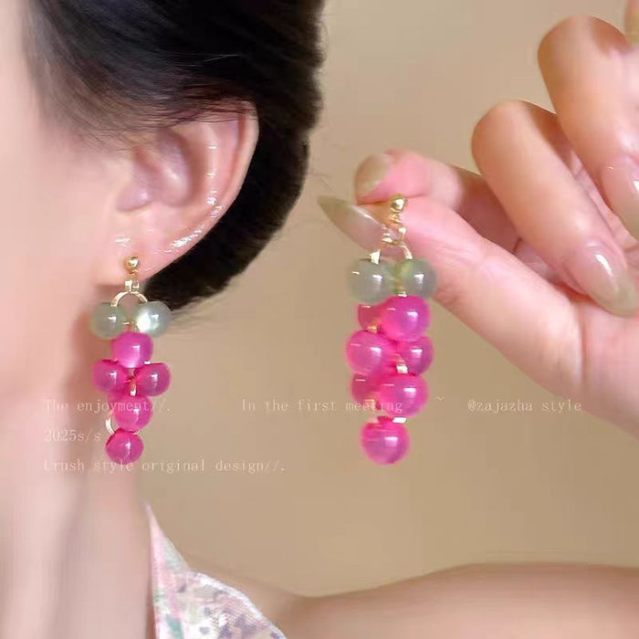 Wholesale Clear Grape Fruit Earrings Plastic Resin Red Fashion Accessory