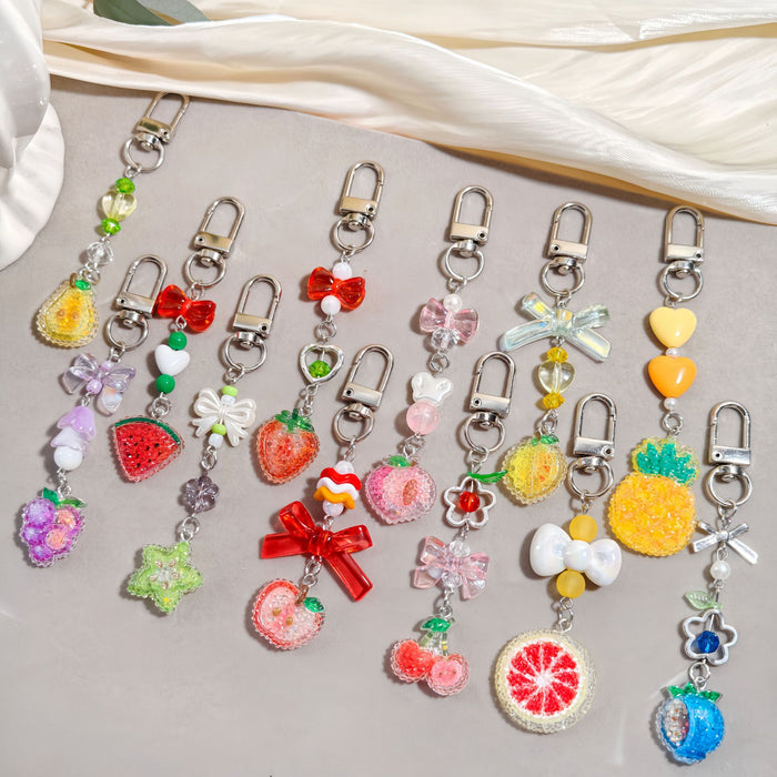 Wholesale Cartoon Fruit Beaded Charm Set - Electroplated Phone Bag Keychain Accessory