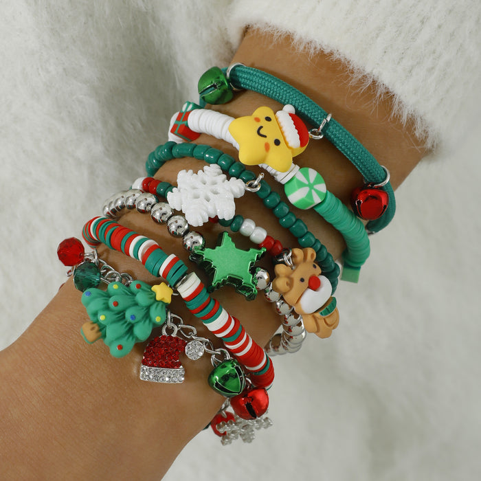 Wholesale Christmas Cute Bells Santa Reindeer Snowman Pendant Red Rope Bracelet Fashion Accessory Gift MOQ≥2
