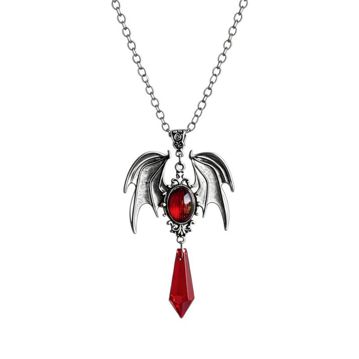 Wholesale Gothic  Bat Wing Necklace Red Pendant Alloy Jewelry Accessory For Party Gift