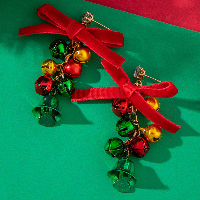 Wholesale Alloy Christmas Earrings Red Green Bow Pom-Pom Party Jewelry Accessory Gift MOQ≥2
