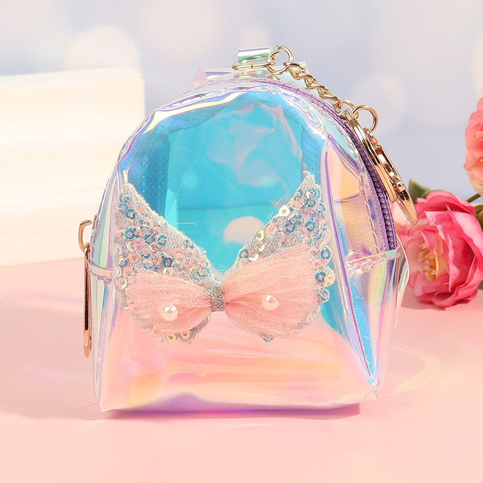 Wholesale Trendy Laser Bow PVC Transparent Pouch Creative Coin Purse Earphone Bag Keychain Everyday Fashion Accessory