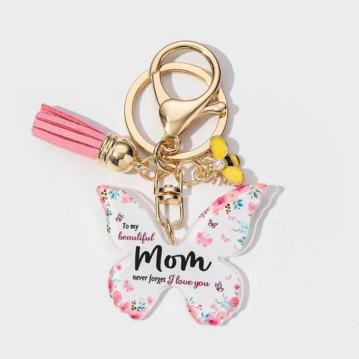 Wholesale Mother's Day Butterfly Shaped Acrylic MOM Pendant Keychain JDC-KC-HuiWen006