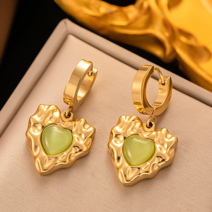 Wholesale Titanium steel pleated heart-shaped ear buckle earrings with a high-end feel, retro earrings, fashionable temperament, earrings for women