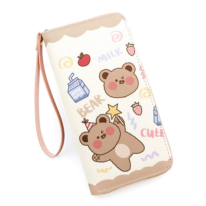 Wholesale   Cute Long Cartoon Wallet Student  Large Card Zipper Mobile Phone Bag Clutch Bag