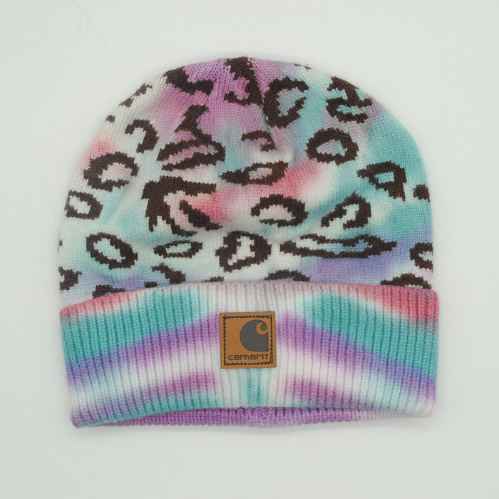 Wholesale autumn and winter windproof and warm leopard print tie-dye beanie JDC-HT-PNi001