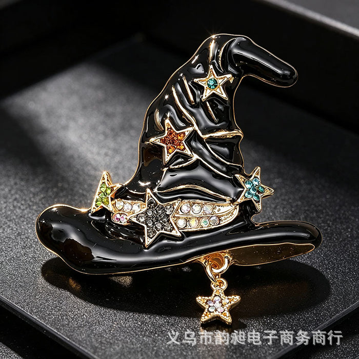 Wholesale Stylish  Witch Hat Star Rhinestone Brooch Pin Zinc Alloy Fashion Accessory