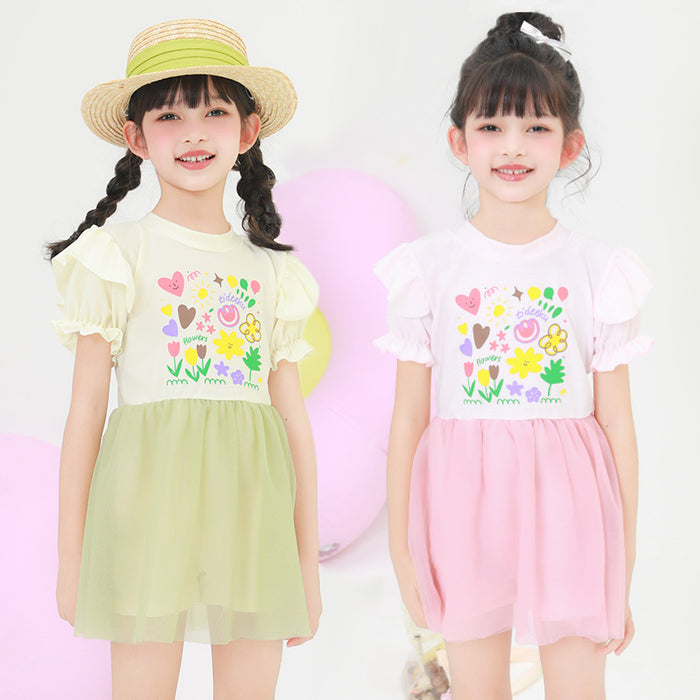 Wholesale Children's swimsuit polyester one-piece cute printed skirt style swimsuit wholesale