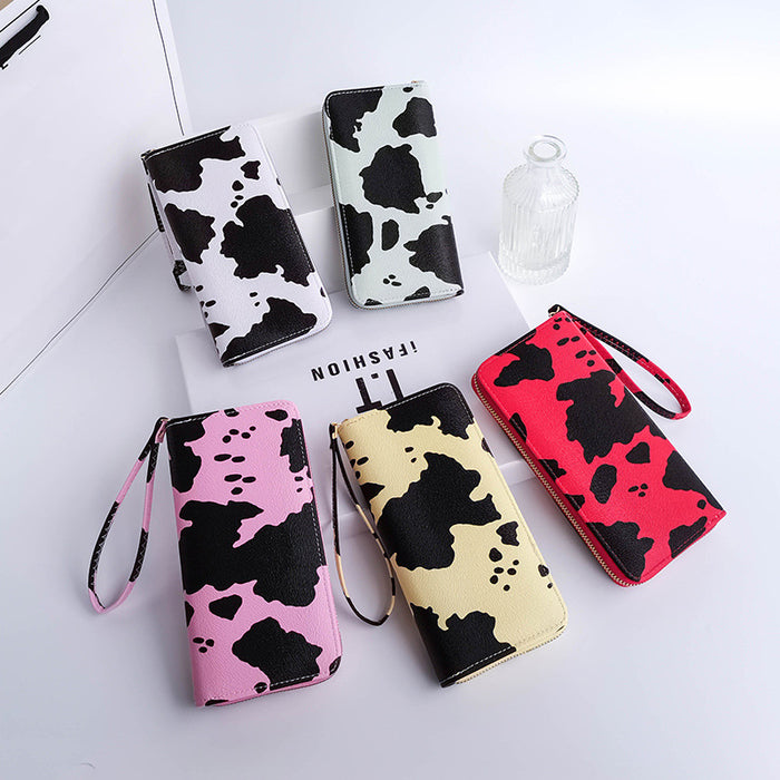 Wholesale Fashion Versatile Cow Pattern Women's Wallet PU Long Zipper Wallet Handbag Wallet Wallet Clip JDC-WT-QJR006