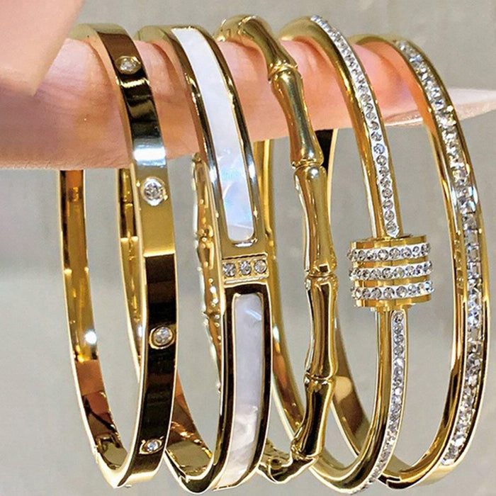 Wholesale 5 Piece Rhinestone Four Leaf Clover Bracelet Set Gold Plated Titanium Steel Fashion Jewelry Accessory