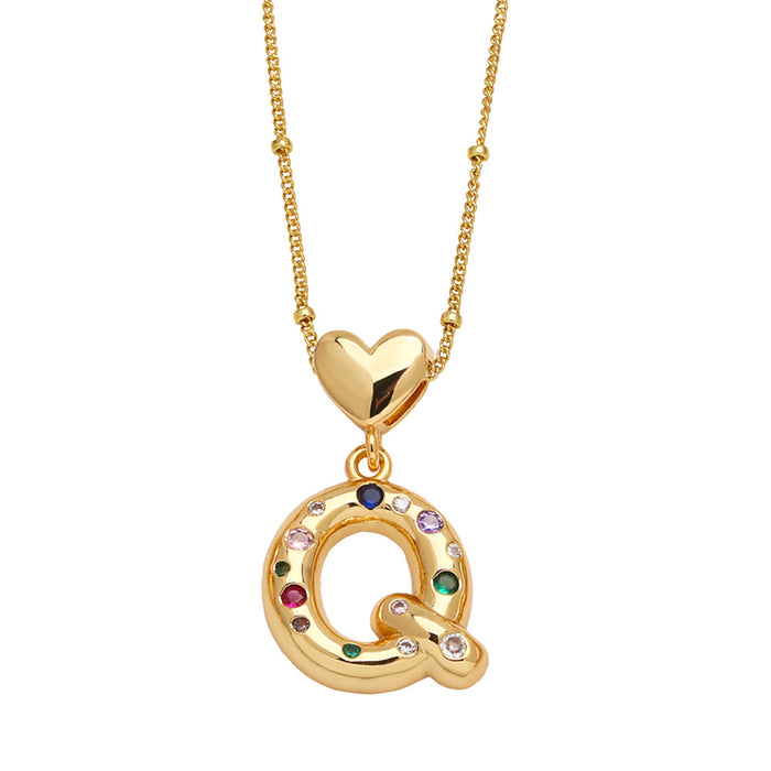 Wholesale  Love  English Letter Necklace Women's Color Zircon Gold Plated Clavicle Chain