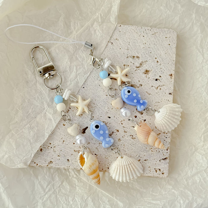 Wholesale shell starfish mobile phone chain bag hanging camera clover pendant keychain