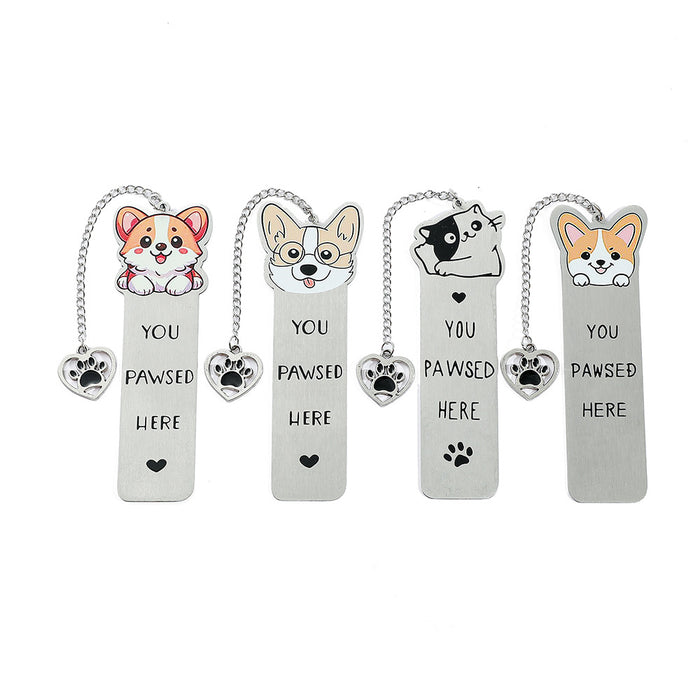 Wholesale Cute Cartoon Colorful Puppy Pattern Stainless Steel Bookmark