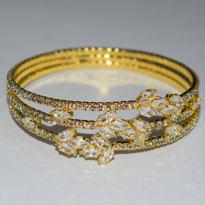 Wholesale Leaf Design Zircon Rhinestone Open Bangle Bracelet For Women Wedding Bridal Jewelry Accessory Everyday Wear