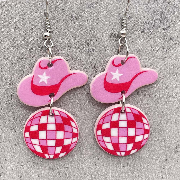 Wholesale acrylic earrings cowboy Pink hat boots balloon fashion personality earrings