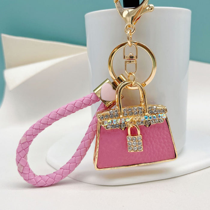 Wholesale Rhinestone Leather Handbag Alloy Keychain JDC-KC-ZhanLun002