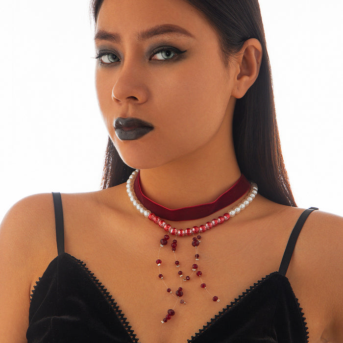 Wholesale Jewelry Gothic Pearl Necklace choker Halloween Blood Drops Tassel Crystal Clavicle Chain