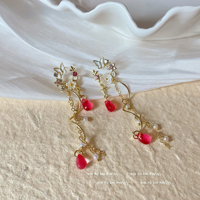 Wholesale Flower tassel earrings with retro temperament, high-end feel, niche design, earrings