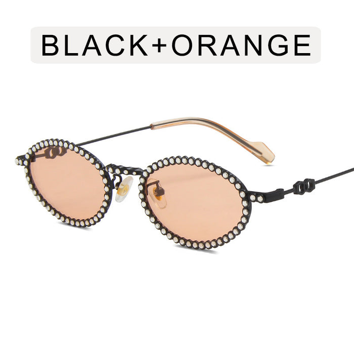 Wholesale Full diamond oval frame sunglasses for high-end photography, diamond studded sunglasses