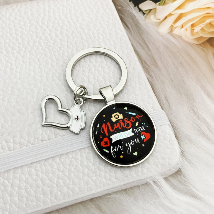 Wholesale Nurses Day Color Printed Time Gemstone Alloy Keychain JDC-KC-HengX029